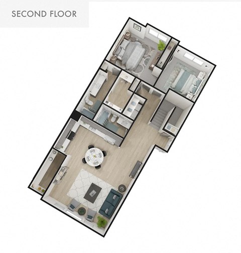 Floor plan for 2 beds, 2 baths, 1335 sqft